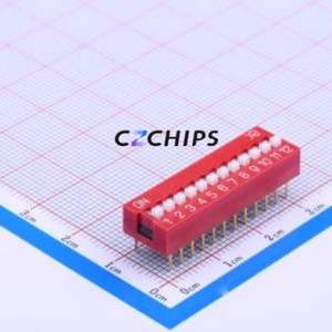 DSWB12LHGET DIP Switch Through hole Component (THT) Switch Flat Toggle, Raised Type Single Pole Single Throw 12 2.54mm - Product Image 1