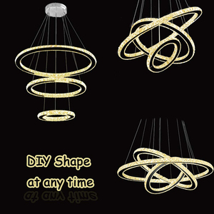 Lustre en cristal finition or, luminaire suspendu LED E26, blanc chaud 3500K, commande par interrupteur, intensité réglable, hauteur ajustable, salon - Product Image 6