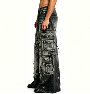 SOONREE Jeans Cargo Extremos para Hombre, Pantalones Vaqueros con Múltiples Cremalleras, Jeans Stacker Desgastados y Rotos, Estilo Urbano, Venta al por Mayor - Product Image 4