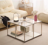 Meuble modulaire en verre Table de rangement Table basse d'appoint Mobilier Table modulaire en acier verre
