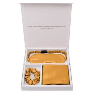 Coffret cadeau personnalisé masque pour les yeux en pure soie chouchou et taie d'oreiller en soie 3 pièces satin 100% ensemble de taie d'oreiller en soie de mûrier - Product Image 6