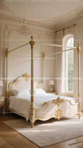 Letto a <span class=keywords><strong>baldacchino</strong></span> king size, letto a 4 montanti in stile europeo, letto in legno massello intagliato, letto barocco bianco e oro <span class=keywords><strong>con</strong></span> cornice a <span class=keywords><strong>baldacchino</strong></span>. - Product Image 5