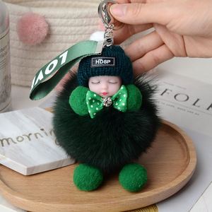 Porte-clés mignon en fourrure de renard véritable avec pompon pour femme, pendentif pour sac, accessoires de clés de voiture, cadeau pour fille, poupée en peluche, porte-clés de couple - Product Image 4
