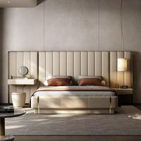Lit double capitonné moderne italien en cuir de luxe sur mesure, cadre en bois, pour chambre principale de villa, ensemble de mobilier de maison