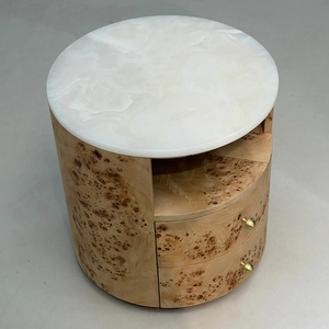 Comodino di Lusso in Legno di Radica con Piano in Marmo Bianco Naturale e 2 Cassetti per Camera <span class=keywords><strong>da</strong></span> <span class=keywords><strong>Letto</strong></span> di Alta Gamma - Product Image 3