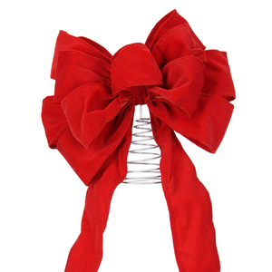 Couronne de Noël en velours rouge multi-boucles pour le sommet de l'arbre, décoration élégante pour les fêtes de fin d'année à la maison - Product Image 3
