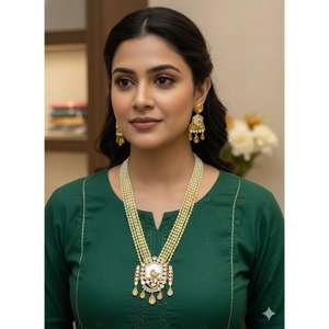 Conjunto de Collar y Pendientes Polki, Conjunto de Joyería de Moda para Bodas, Producto Hecho a Mano al por Mayor - Product Image 2