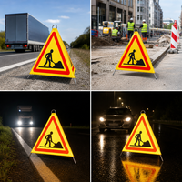 Triangle de signalisation personnalisé OEM avec trépied en acier 90 cm, rétro-réfléchissant jaune fluorescent, homologué CE E-mark, signalisation routière de sécurité
