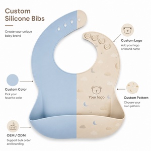 Bavoir bébé en silicone avec poche de récupération profonde, imperméable, facile à nettoyer, pliable, pour repas des tout-petits et enfants, logo personnalisé, vente en gros - Product Image 1