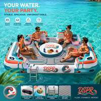 Grande île flottante gonflable pour fête aquatique avec sièges lounge pour la baignade en famille, les boissons, le bain de soleil, la détente au lac et à la plage