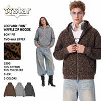 Vente en gros de sweat à capuche zippé pour hommes à imprimé léopard, en maille gaufrée, mélange de coton, coupe décontractée, veste à capuche décontractée, fabricant de logos personnalisés