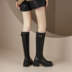 2025 automne hiver femmes Style britannique chevalier bottes talon haut talon épais genou-haut avec fermeture éclair latérale Direct usine en gros - Product Image 3