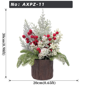 การจัดดอกไม้ประดิษฐ์สำหรับคริสต์มาส พร้อมผลเบอร์รี่สีแดง กิ่งสนเคลือบน้ำแข็งในกระถาง ตกแต่งโต๊ะกลางบ้านในฤดูหนาว - Product Image 2