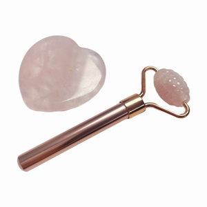 Vente en gros de rouleau de jade en quartz rose outil de levage de massage facial poignée en métal - Product Image 3