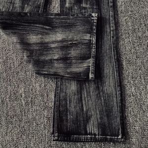 Jeans en denim droit noir délavé à l'acide pour homme, style streetwear Y2K 2025, délavé vintage, taille haute, respirant, lavable, personnalisé - Product Image 3