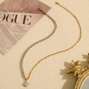 Collar de Diamantes a la Moda Europeo-Americano, Corte Princesa, Cadena de Oro, para Uso Diario de Mujer, XL301 - Product Image 1