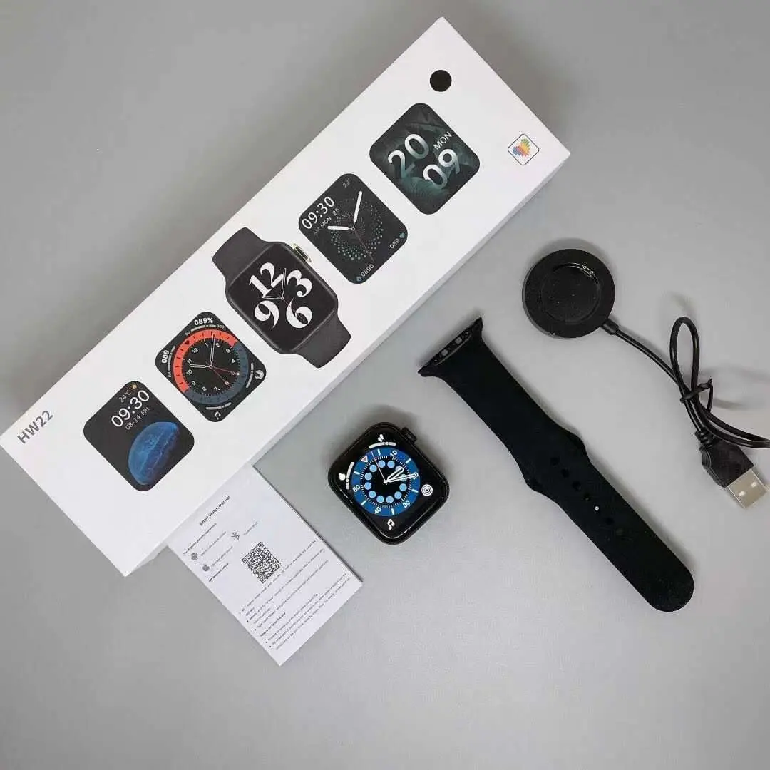 2021 New Arrival HW22 Smart Watch Series 5 6 Fitness Tracker With 1.75 zoll 3D Screen 44mm Straps reloj inteligente For Man Women