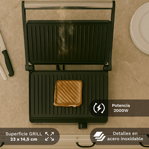 Griglia elettrica G da 2000W in acciaio inox, doppia piastra per sandwich per cottura interna - Product Image 5