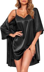 Ensemble pyjama en soie Kimono en satin <span class=keywords><strong>pour</strong></span> femmes Robes <span class=keywords><strong>pour</strong></span> demoiselles d'honneur Chemise de nuit en soie et robes en dentelle Cami Vêtements de nuit avec robe - Product Image 5