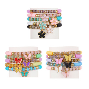 Pulsera con colgante de mariposa y flor colorida, joyería bohemia de arcilla polimérica para mujer, pulseras con dijes de cristal para regalo - Product Image 1