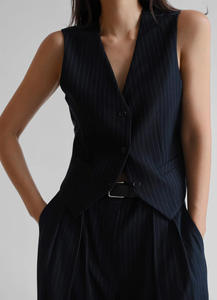 <span class=keywords><strong>Chaleco</strong></span> de traje a rayas azul marino a medida, <span class=keywords><strong>Chaleco</strong></span> Ajustado personalizado, botón de rayas diplomáticas, cierre frontal, <span class=keywords><strong>chaleco</strong></span> Formal con cinturón ajustable - Product Image 2