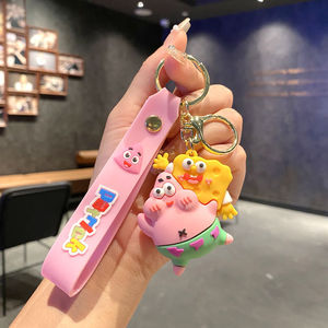 Lindo Llavero de <span class=keywords><strong>Esponja</strong></span> y Estrella de Mar de Dibujos Animados, Llavero 3D de PVC Suave con Correa para Muñeca, Colgante <span class=keywords><strong>Kawaii</strong></span> para Bolsos para Fans y Niños - Product Image 5