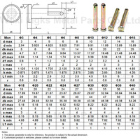 Goupille à tête plate en acier au carbone, plaquée zinc jaune, 10 mm, 12 mm, 14 mm, pour applications de charnières et de liaisons de vérins hydrauliques