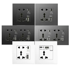 Đen Anh 13A tường ổ cắm với <span class=keywords><strong>USB</strong></span> Loại C 18W nhanh chóng phí cắm ổ cắm, tường ổ cắm điện với bộ sạc <span class=keywords><strong>USB</strong></span>, chuyển đổi với ổ cắm - Product Image 1