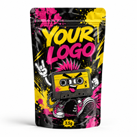 Sachet Mylar personnalisé 3,5g Za Pack avec logo personnalisé, pochette brillante à fermeture éclair, emballage stand-up motif cassette punk dessin animé