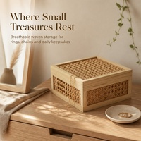Handgefertigte Natürliche Rattan Holz-Aufbewahrungsbox mit Deckel, Geflochtene Weiden-Organizer-Box für Schreibtisch-Kleinigkeiten und Wohndekoration