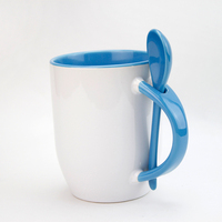 Mug à café personnalisé avec logo par sublimation avec cuillère 11 oz Mug en céramique vierge avec poignée intérieure colorée Fournisseur de sets de mugs