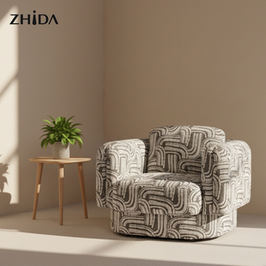 Sillón Individual Metálico para Sala de Estar, Sillón Moderno con Tela Estampada en Blanco y Negro, Sillón Individual de Lujo - Product Image 4