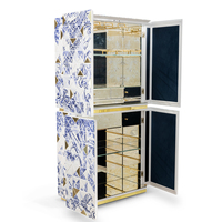 Meuble Bar Avant-Garde 1088 Triangles Laqué Bleu avec Accents Feuille d'Or, Meuble de Rangement pour la Maison avec Tiroir