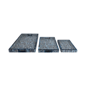 Set di 3 Vassoi Decorativi Costieri Blu con Design a Pennello, Vassoi Rettangolari per Servire, per Comodino, Tavolino da Caffè, Porta Gioielli - Product Image 4