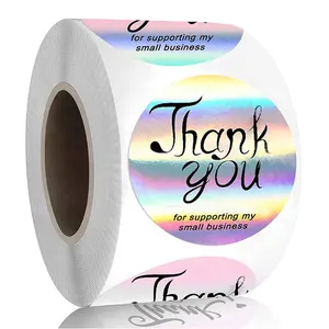 500 Pieces per Roll 1 inch Assorted Laser Holographic Self Adhesive PVC Thank You Packing Labels Stickers for Small Business