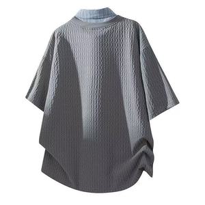 Maglia Formale Estiva da Uomo in Misto Seta/Cotone 300g, Manica Corta, Stampa Leopardata, Vestibilità Regolare, Collo Alto, Bianco e Nero, Taglie L-2XL - Product Image 6