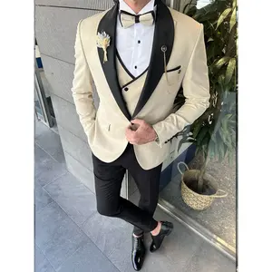Wholesale Men Suits 3 Pieces Gentleman White Slim Fit Blazer Pant Vest Suit High Quality Brown Business Suits Made in China