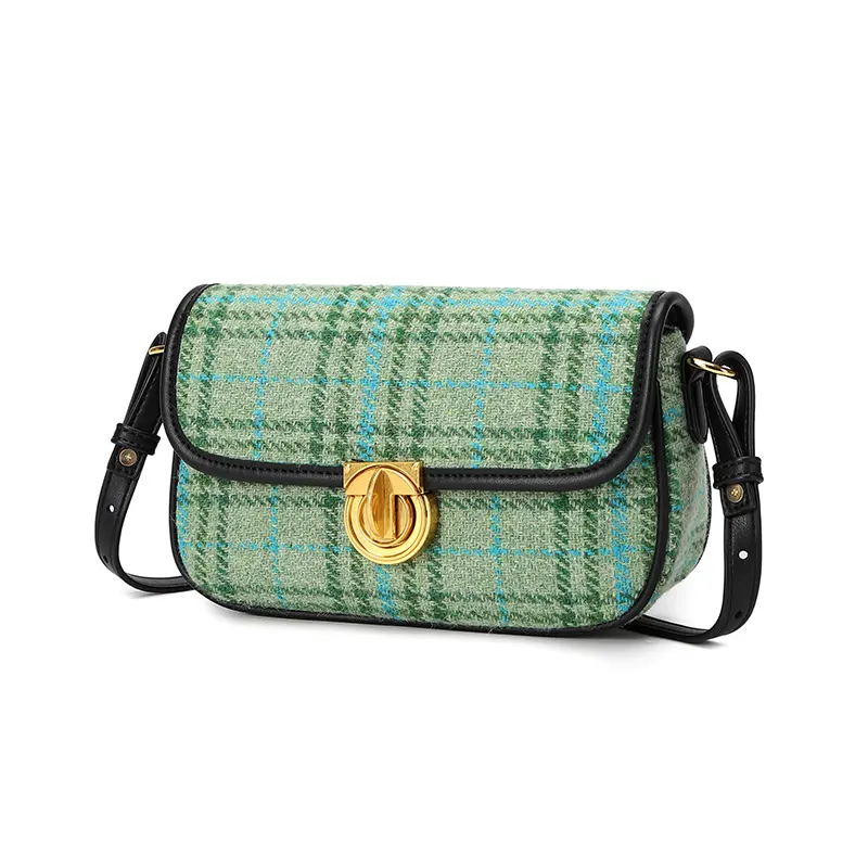 2022 trends eco friendly bag custom shoulder bag with logo Woolen Plaid hand bag green clutch purse women 2022