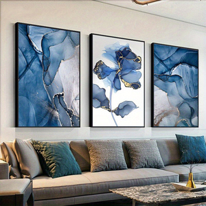 3PCS /set Luxury Abstract Gray Golden Blue Marble and Flowers Canvas <strong>Prints</strong> Pictures Wall Art Decor Abstract Canvas <strong>with</strong> <strong>Frame</strong> - Product Image 1