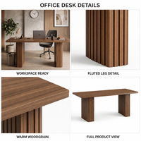 Bureau de direction moderne avec bibliothèque 180 cm, grand meuble en bois de noyer rainuré, poste de travail informatique pour salon