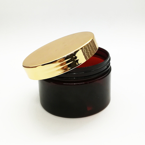 Manufacturer 250ml amber color plastic PET jar refillable storage container wide mouth bottle with metallic gold plastic lid