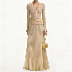 Articoli popolari ora di fascia alta primavera autunno nuovo maglione a maniche lunghe in maglia a maniche lunghe gonna plissettata per donna produttori di abbigliamento - Product Image 5