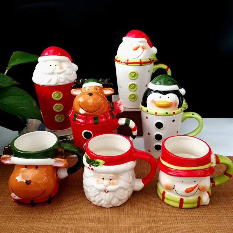 Kreative niedliche benutzer definierte 3d Keramik Weihnachts becher Santa Gnom Rentier Pinguin Schneemann Kaffeetassen