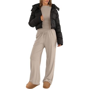 Conjunto de Dos Piezas para Mujer FOXA, Pantalones Anchos de Color Albaricoque, Talla XXL, Ropa Casual Transpirable para Otoño - Product Image 5