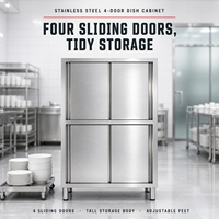 Armoire de rangement commerciale en acier inoxydable avec 4 portes coulissantes, finition brossée mate, extensibilité modulaire pour cuisine de restaurant