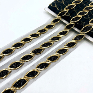 Black Beads Work Burkha Lace Embroidered <b>Beaded</b> Decorative <b>Trim</b> for Abaya Hijab Dress Garments Sewing and Fashion Accessories - Product Image 1