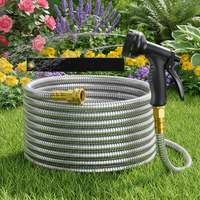 Tuyau d'arrosage de jardin flexible et durable en acier inoxydable de 50 pieds/100 pieds avec buse de pulvérisation haute pression pour extérieur – Meilleure vente AMZ