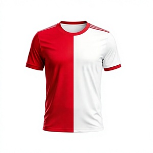 Men's Red White Color Blocked O-Neck Short Sleeve Regular Fit Sporty T-Shirt Breathable Knitted 100% Cotton 180g Back Neck Logo - Product Image 6