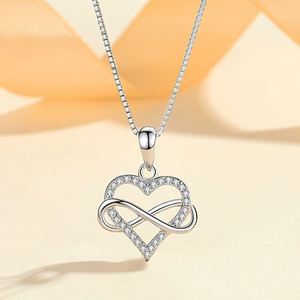 Nouveauté SPJ, collier avec pendentif en forme de cœur infini en argent sterling rhodié S925, zircon cubique, bijoux fins minimalistes pour mariage - Product Image 2