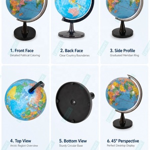 20cm 360 °   Globo Terráqueo Giratorio HD Educativo de Geografía y Geopolítica con Anillo Metálico de Meridianos - Product Image 3